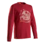 Vooraanzicht van een rood shirt met lange mouwen met Husqvarna-branding en een boomringontwerp.