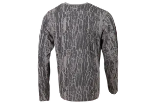 Achteraanzicht van een shirt met lange mouwen met een gestructureerd patroon.