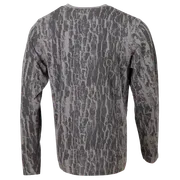 Achteraanzicht van een shirt met lange mouwen met een gestructureerd patroon.