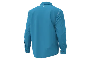Vue arrière d’une chemise de travail à manches longues avec le logo Husqvarna à l’arrière.
