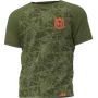 Vue de face d’un t-shirt de marque Husqvarna avec un motif graphique.