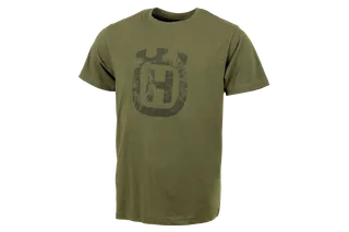 Front view of a t-shirt with Husqvarna logo.