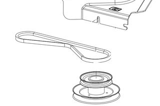 Illustration of lawn mower parts including blades, spool, and handle.
