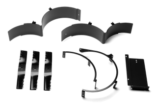 Top view of various metal components and brackets arranged on a surface.