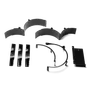 Top view of various metal components and brackets arranged on a surface.