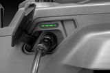 Close-up view of a charging port with LED indicators.
