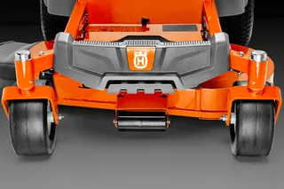Front view of a Husqvarna commercial front mower with cutting deck.