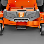 Front view of a Husqvarna commercial front mower with cutting deck.