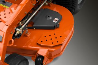 Close-up view of a commercial mower cutting deck.