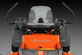 Front view of a Husqvarna ride-on mower with steering levers.