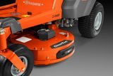 Close-up of a Husqvarna Z 242F mower's cutting deck with ClearCut technology.