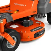 Close-up view of a Husqvarna Z 242F ride-on mower's cutting deck.