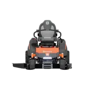 Front view of a Husqvarna ride-on mower showcasing its design and structure.