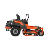 Side view of a Husqvarna zero-turn mower with cutting deck.