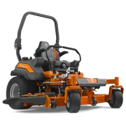 Front view of a Husqvarna commercial front mower with cutting deck.