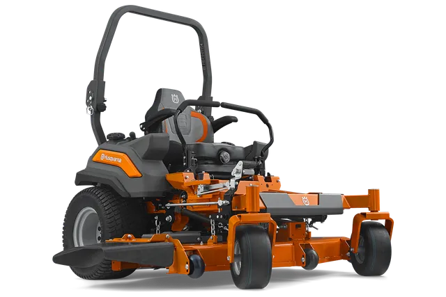 Front view of a Husqvarna commercial front mower with cutting deck.