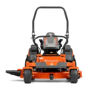 Front view of a Husqvarna ride-on mower with a roll-over protection system.