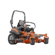 Side view of a Husqvarna ride-on mower with cutting deck.