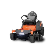 Front view of a Husqvarna zero-turn ride-on mower.