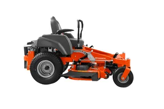 Side view of a Husqvarna ride-on mower with cutting deck.