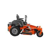 Side view of a Husqvarna ride-on mower with cutting deck.
