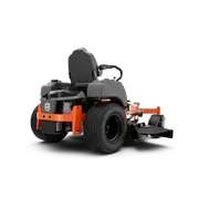 Rear view of a Husqvarna commercial front mower with cutting deck.
