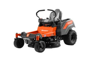 Side view of a Husqvarna zero-turn ride-on mower with cutting deck.