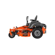 Side view of a Husqvarna ride-on lawn mower with visible cutting deck.