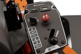 Close-up view of a Husqvarna control panel with various function buttons and indicators.