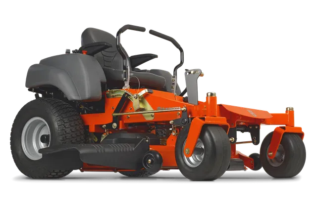 Side view of a Husqvarna commercial front mower with cutting deck.