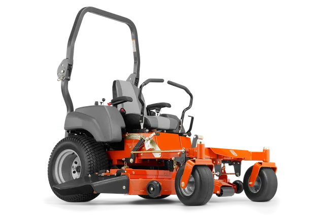 Side view of a commercial ride-on mower with cutting deck.