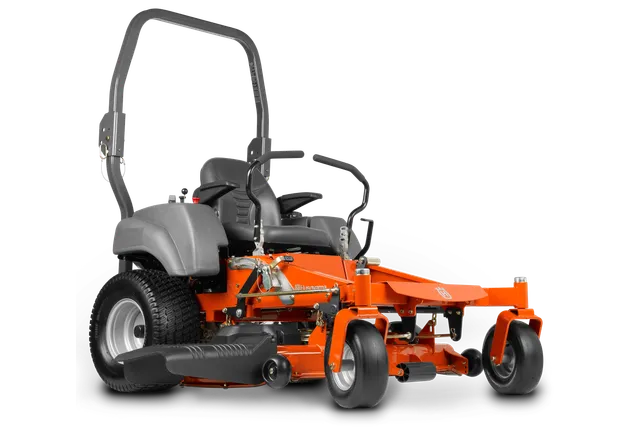Side view of a Husqvarna commercial front mower with cutting deck.