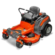 Vista lateral de un tractor cortacésped Husqvarna con equipo de corte.