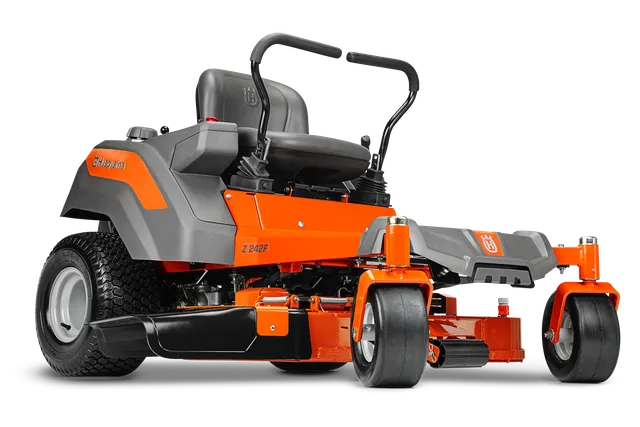Side view of a Husqvarna zero-turn ride-on mower with dual steering levers.