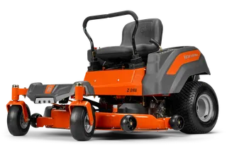 Side view of a Husqvarna zero-turn ride-on mower with visible cutting deck.