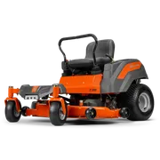 Side view of a Husqvarna zero-turn ride-on mower with visible cutting deck.