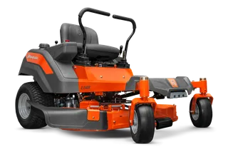 Side view of a Husqvarna zero-turn mower with dual steering levers.