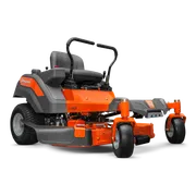 Side view of a Husqvarna zero-turn mower with dual steering levers.