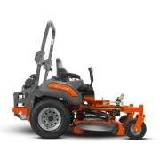 Side view of a Husqvarna zero-turn ride-on mower with visible cutting deck.