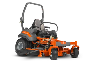 Pogled od spredaj komercialne sprednje kosilnice Husqvarna s kosiščem.