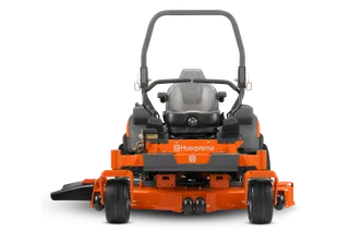 Front view of a Husqvarna commercial front mower with cutting deck.