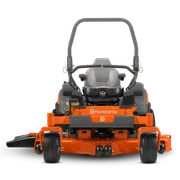 Front view of a Husqvarna commercial front mower with cutting deck.