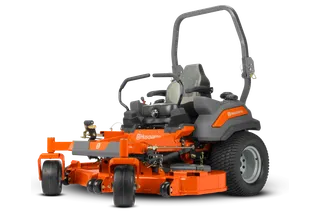 Front view of a Husqvarna commercial front mower with cutting deck.