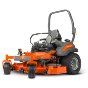 Front view of a Husqvarna commercial front mower with cutting deck.