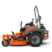 Side view of a Husqvarna zero-turn mower with cutting deck.