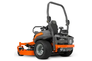 Rear view of a Husqvarna commercial front mower with cutting deck.