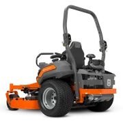 Rear view of a Husqvarna commercial front mower with cutting deck.