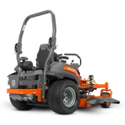 Rear view of a Husqvarna commercial front mower with cutting deck.