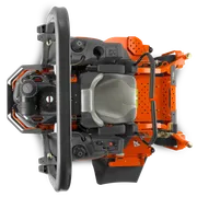 Top view of a commercial front mower with visible engine and seat.