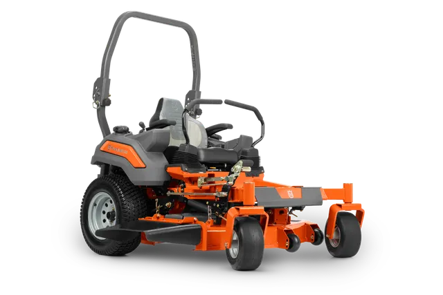 Front view of a Husqvarna commercial front mower with cutting deck.